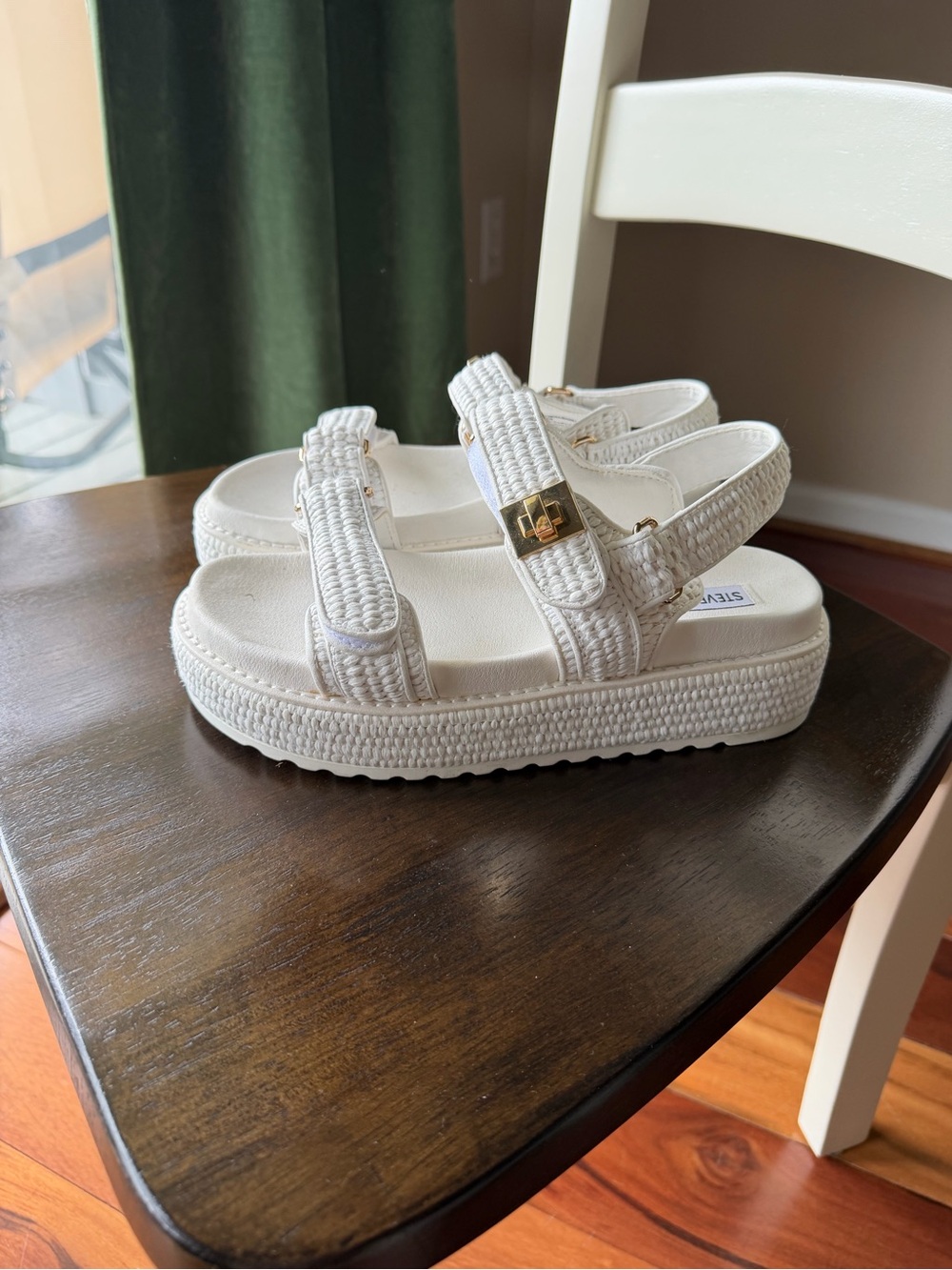 Steve Madden Cream Woven Platform Slide Sandals with Gold Accent - Picture 2 of 6